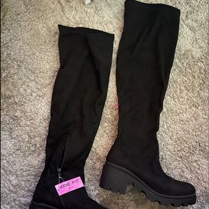 Black thigh high boots. Wide fit size 8.5